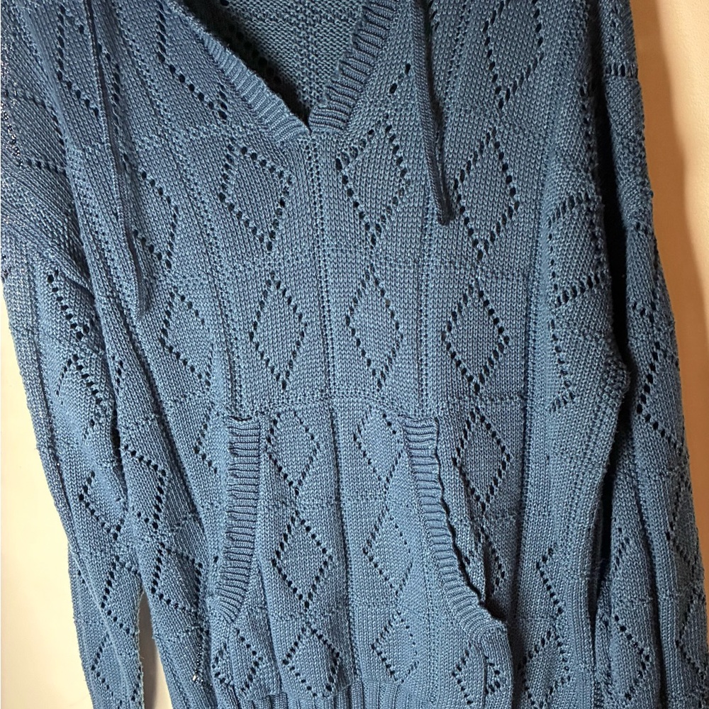 Jantzen 80’s Navy Knit Sweater hoodie with Geometric Pattern